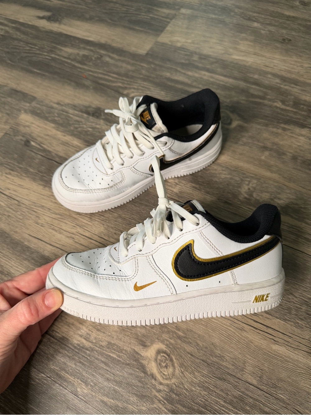 Nike Air Force 1 LV8 GS DM3386-100 White Black Gold Sneakers Shoes Youth 13C